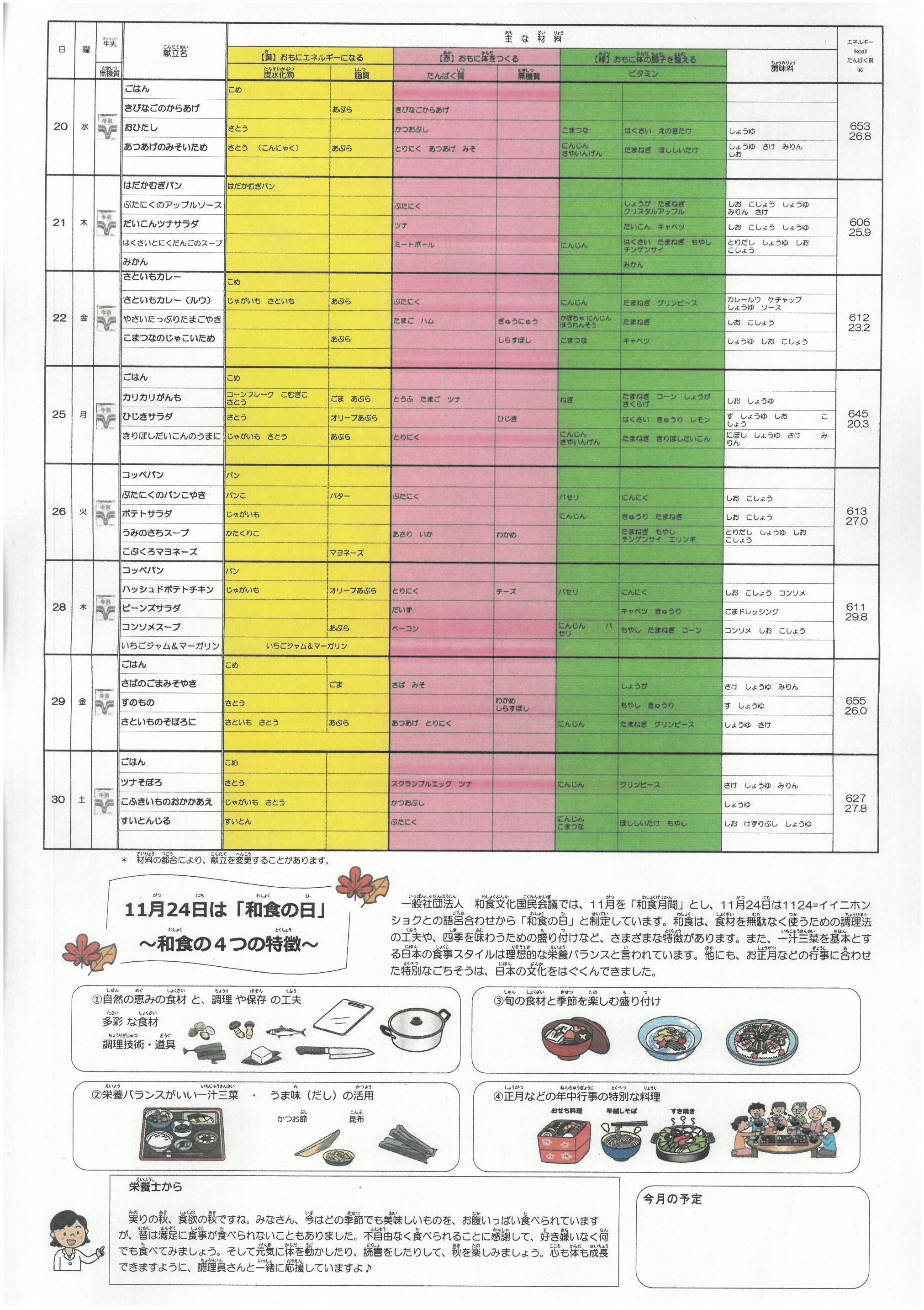 献立だより11月②